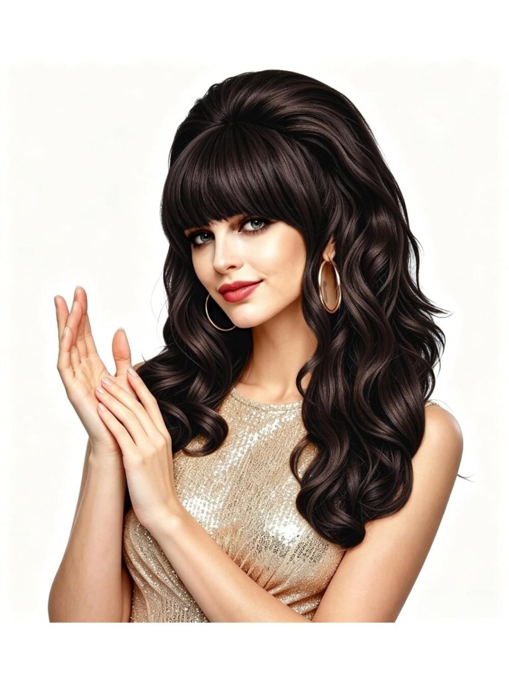 Women's Dark Brown Heat Resistant Synthetic Fiber Retro Long Wavy Wigs Bangs